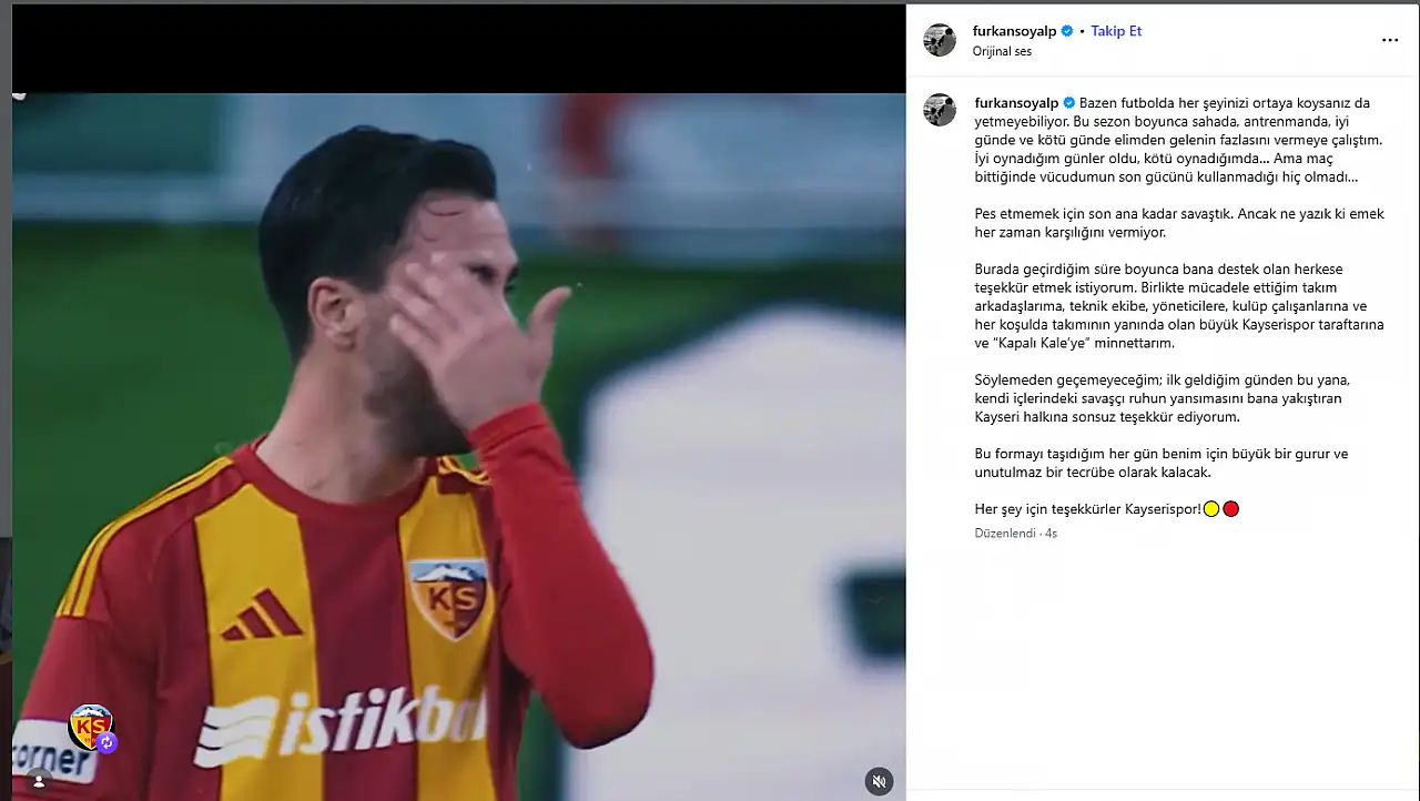 Kayserispor'da yaprak dökümü sürüyor! Furkan Soyalp da veda etti