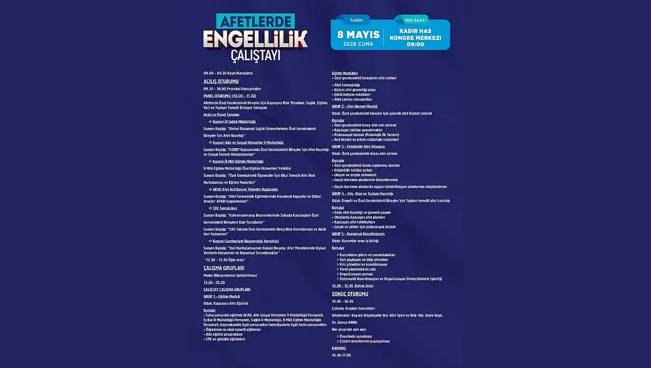 Kayseri'de afetlere hazırlıkta yeni dönem - 'Engellilik Çalıştayı' başlıyor!