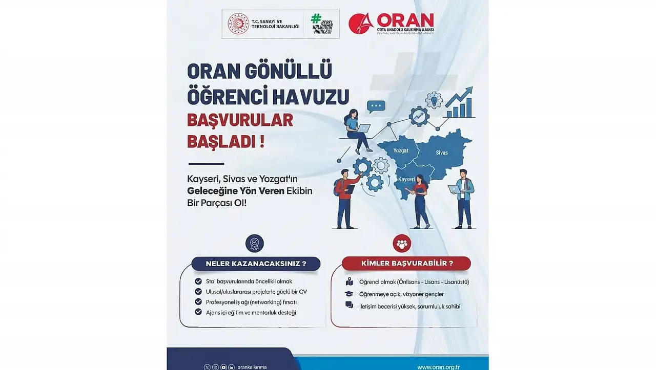Kayserililer dikkat! ORAN gönüllü öğrenci havuzu başvuruları başladı