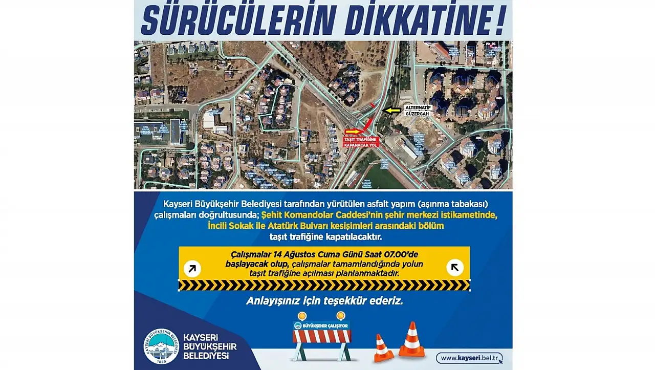 Kayseri'de o cadde trafiğe kapatılacak!