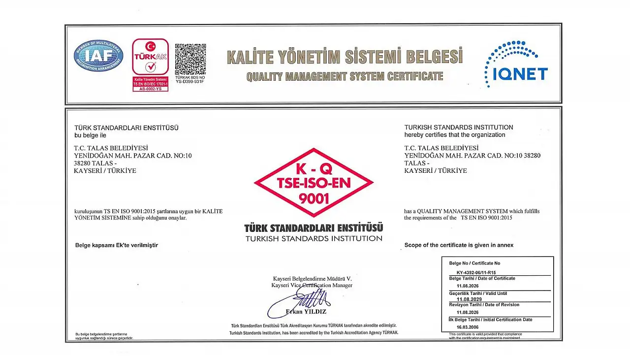 Kayserili belediyeye 20 yıllık kalite tescili!