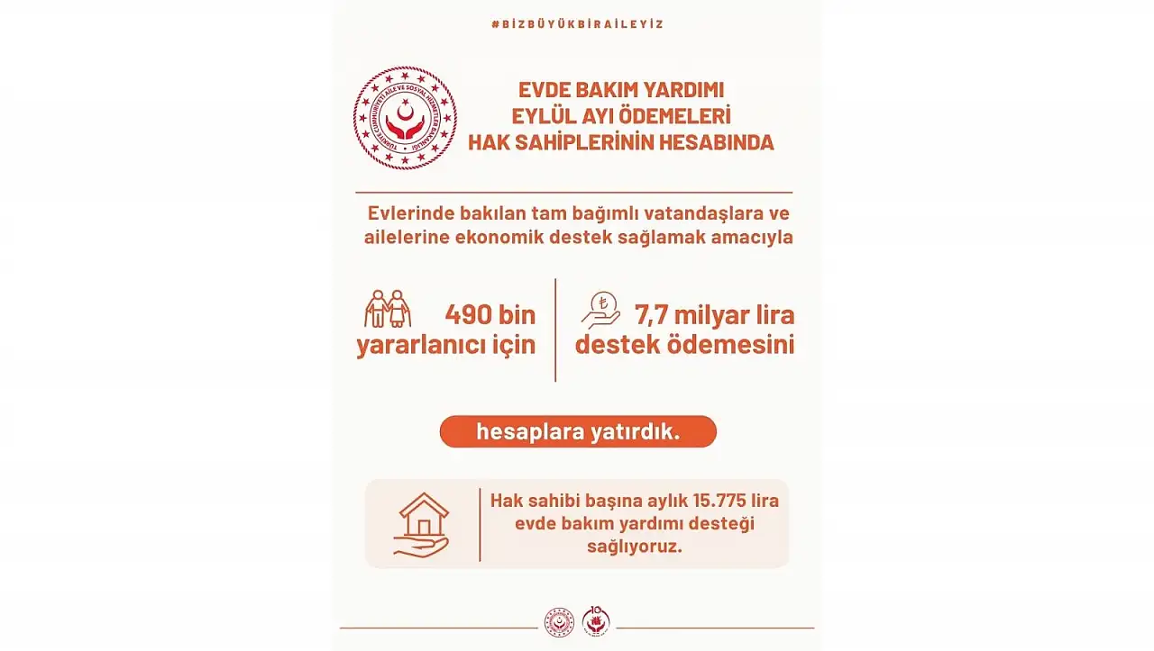 Bakanlık duyurdu: Evde Bakım Yardımı ödemeleri başladı!