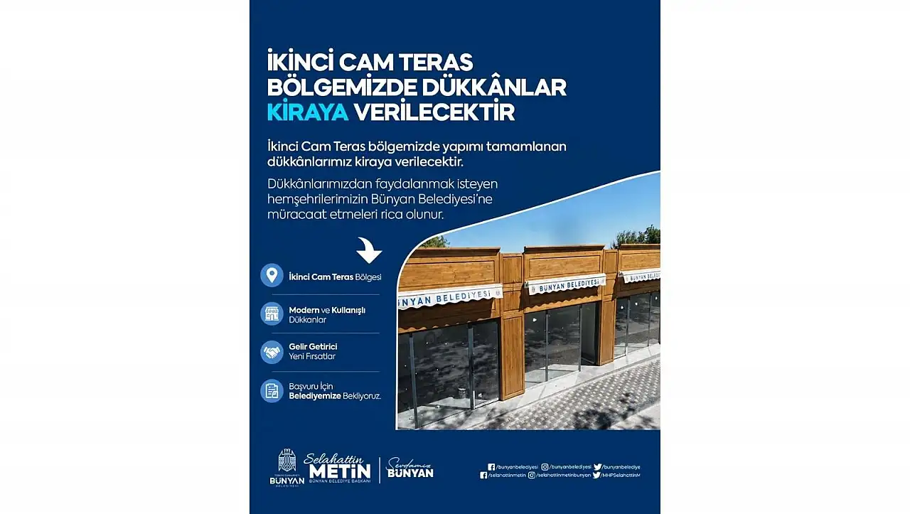 İkinci Cam Teras bölgesinde dükkanlar kiraya verilecek!