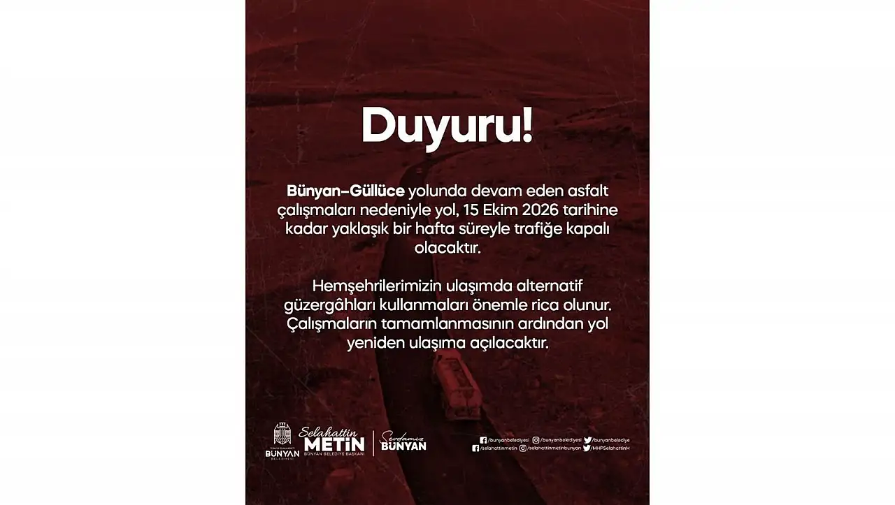 Kayseri kırsalında yol çalışması: Bir hafta trafiğe kapalı olacak!