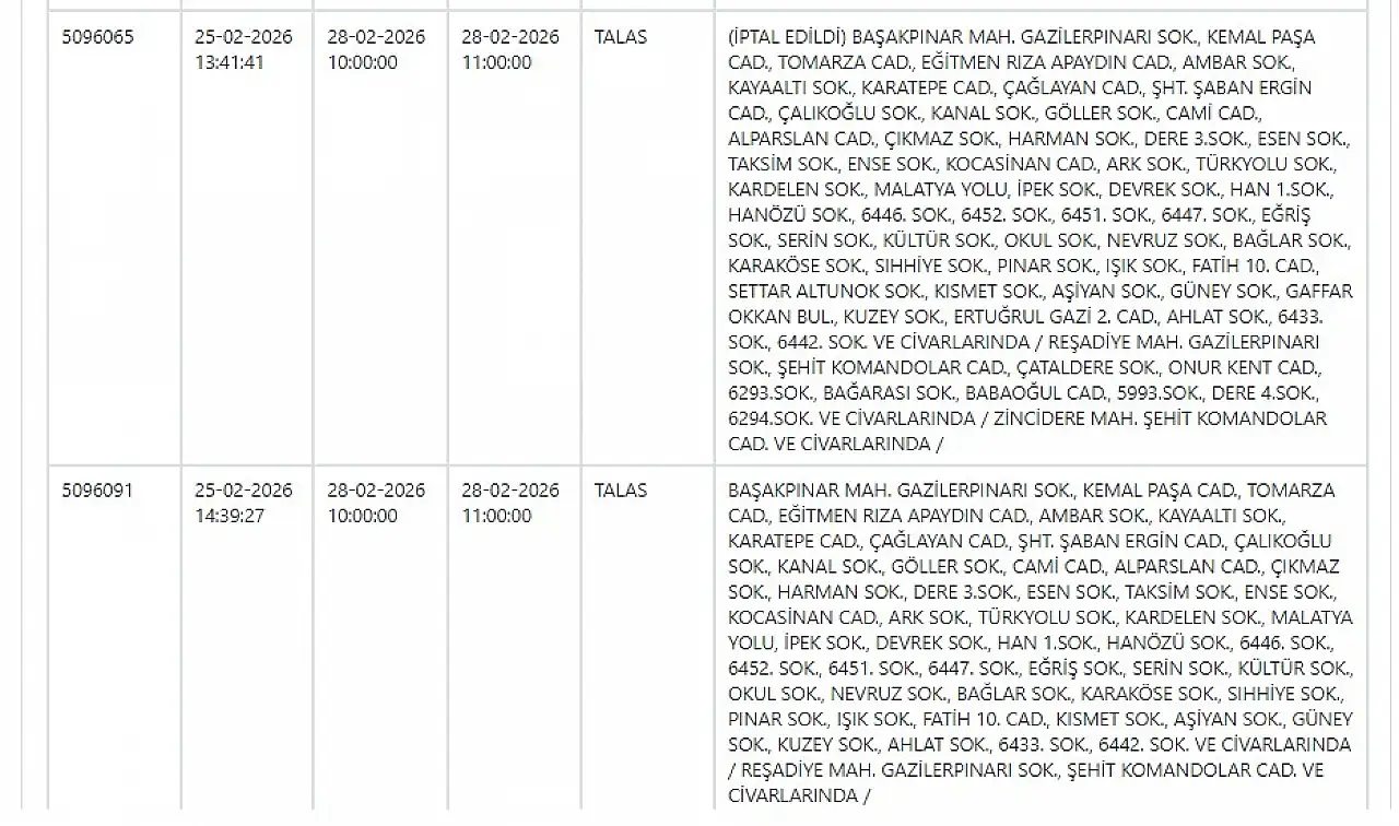 KCETAŞ'tan uyarı! Hazırlığınızı yapın- Elektrik kesintisi yapılacak! 28 Şubat 2026