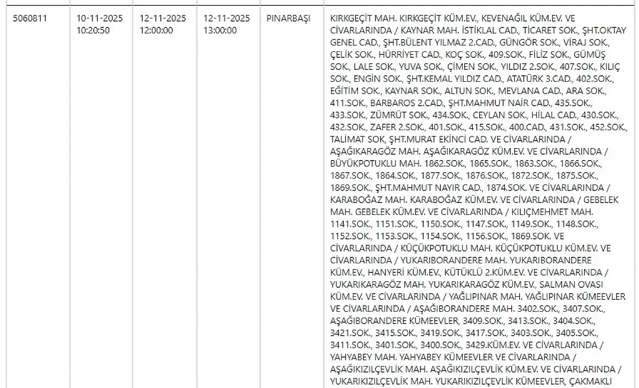 Kayseri'de elektrik kesintisi! KCETAŞ 12 Kasım Çarşamba elektrik kesintilerinin olacağı ilçeleri açıkladı!