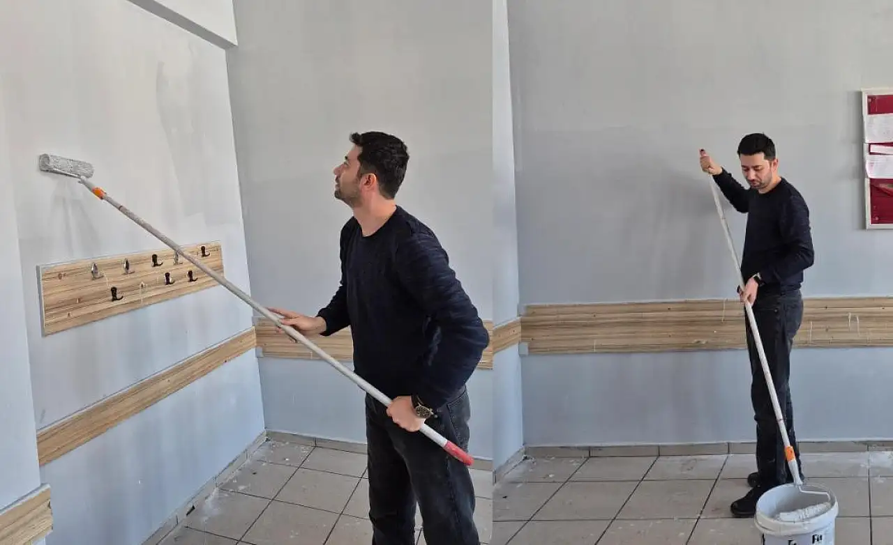 Kayseri'de Bir Öğretmen Gittiği Okulu Güzelleştiriyor