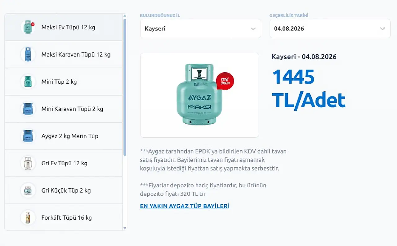 Kayseri'de yeni zam: Yeni fiyatı 1445 TL oldu!