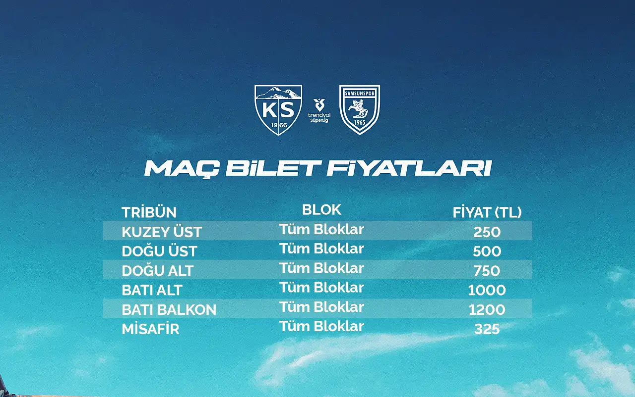 Kayserispor - Samsunspor maçı biletleri satışa çıktı! İşte bilet fiyatları...