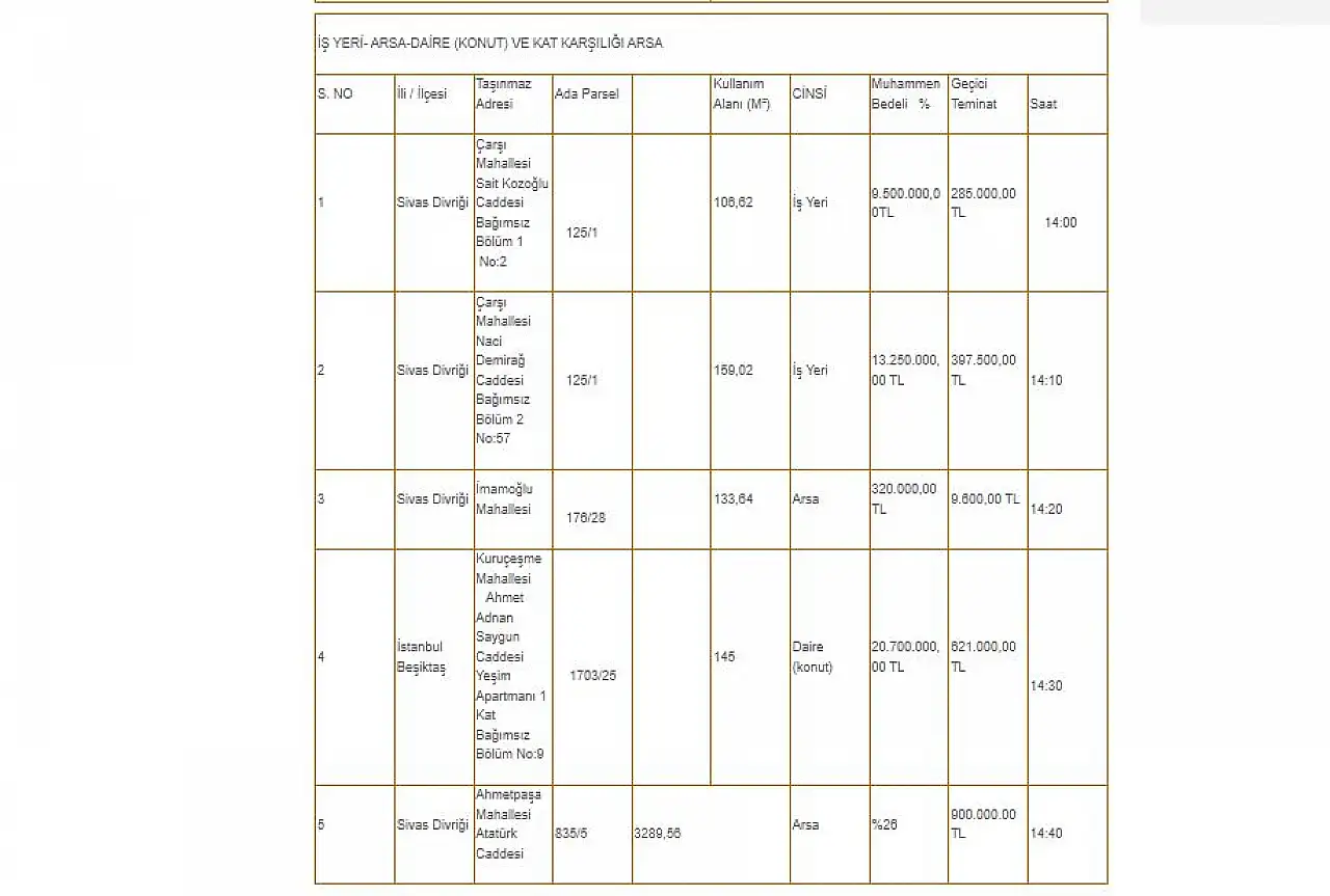 Sivas'ta iş yeri, arsa, konut… Belediyeden satılığa çıkarıldı!