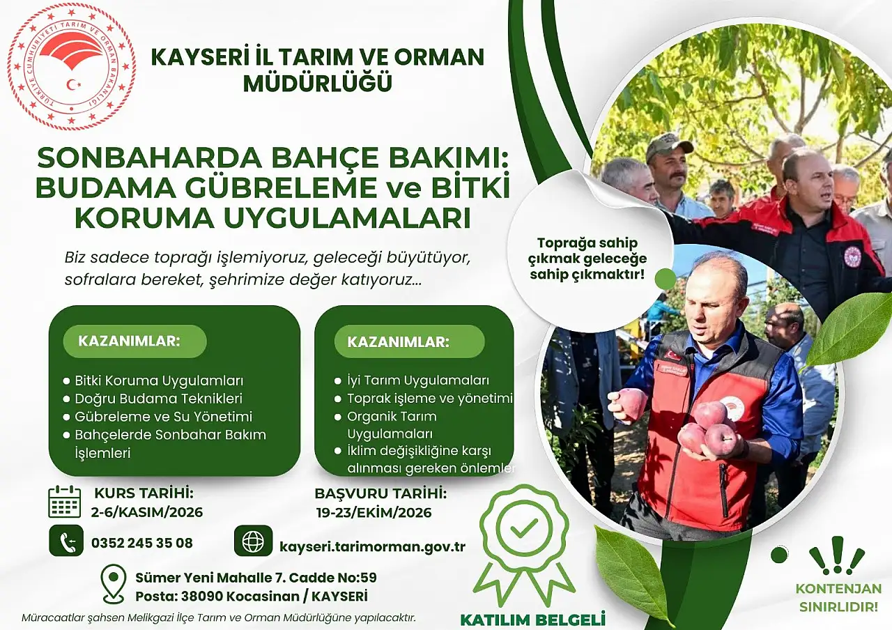 Kayseri'de bağ ve bahçe sahipleri dikkat: Eğitimler başlıyor!