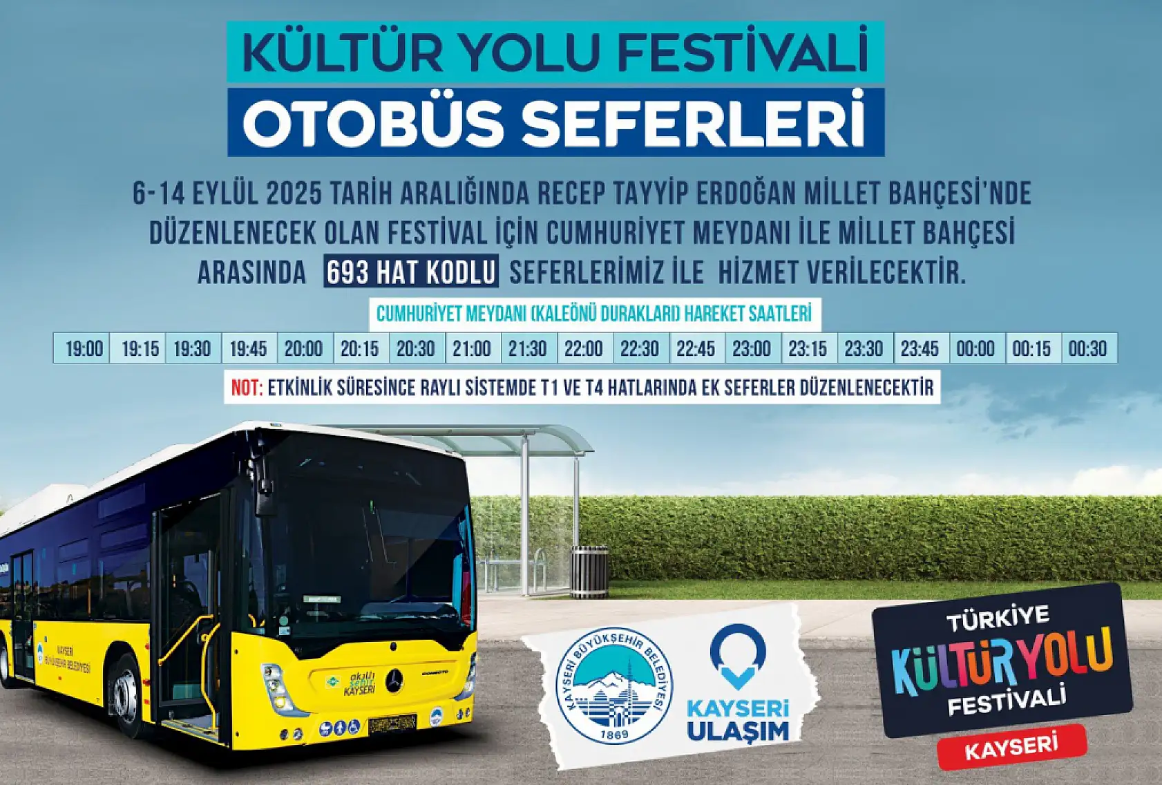 Kayseri'de toplu ulaşıma festivale özel düzenleme: İşte hareket saatleri ve güzergahları!