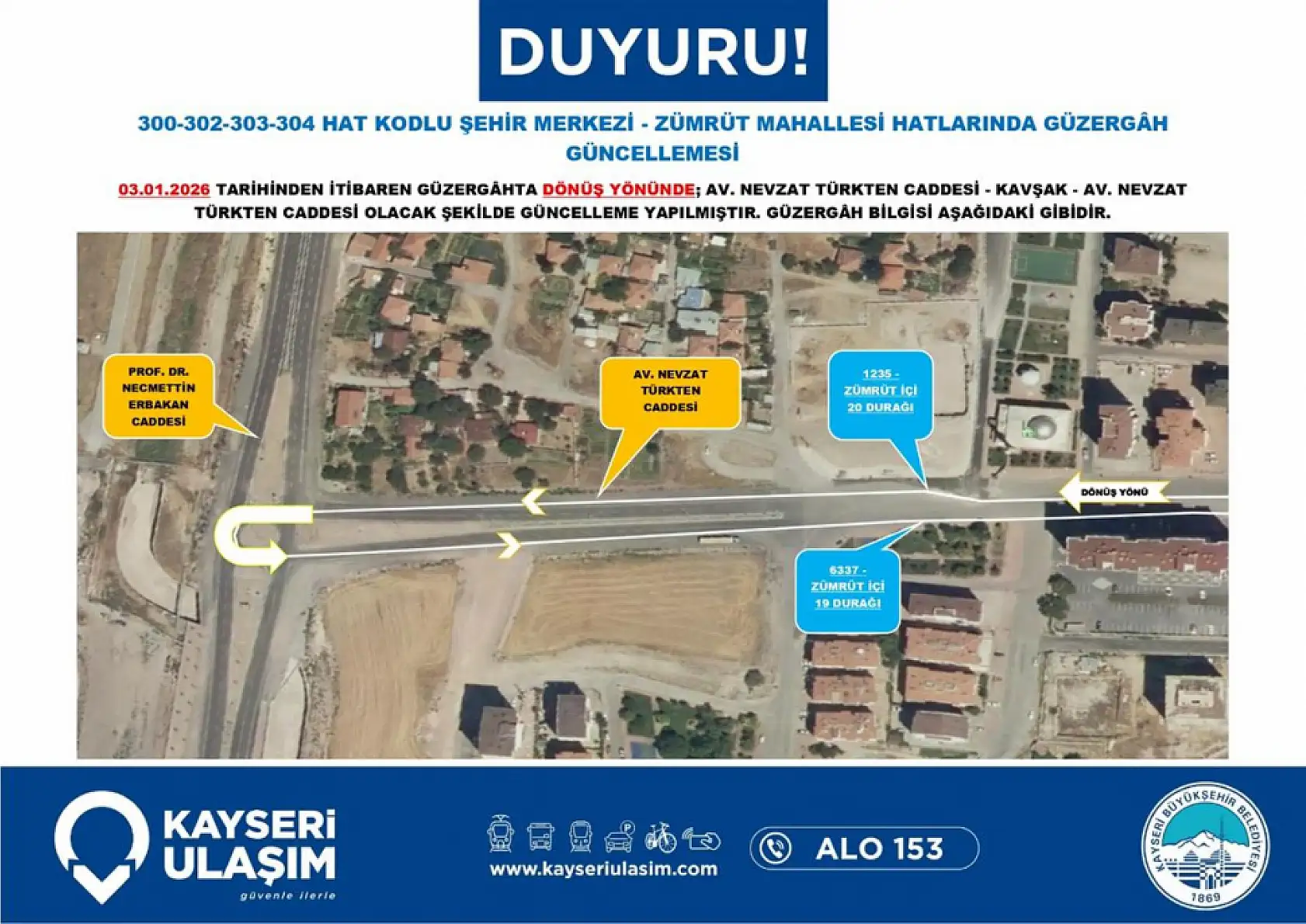 Kayseri'de 3 Ocak Cumartesi itibariyle geçerli yeni düzenleme: Hangi otobüs hatları değişti?