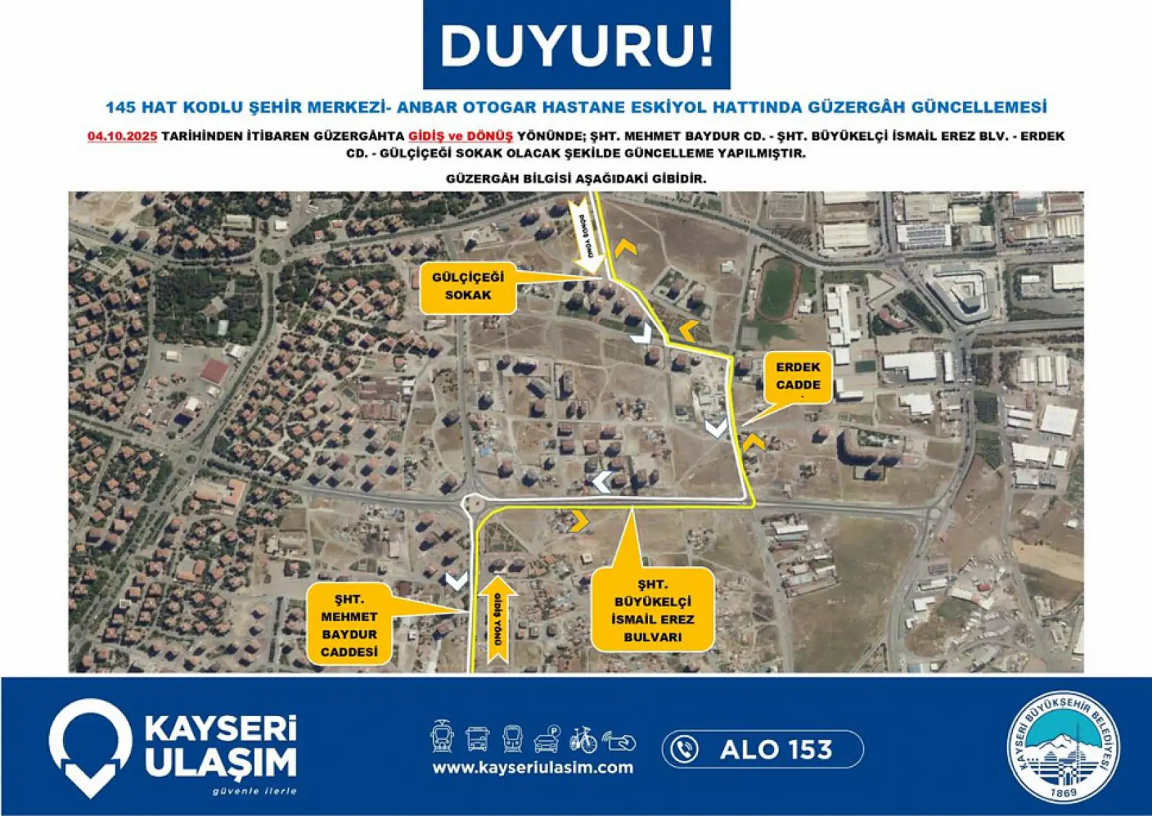 Kayseri'de 12 otobüs hattında sefer saati ve güzergah değişikliği gerçekleştirildi!