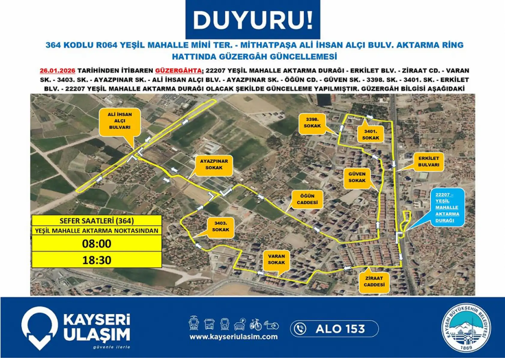 Kayseri'de 24 Ocak Cumartesi itibariyle geçerli yeni düzenleme: Otobüs güzergah ve sefer saatleri değişti!