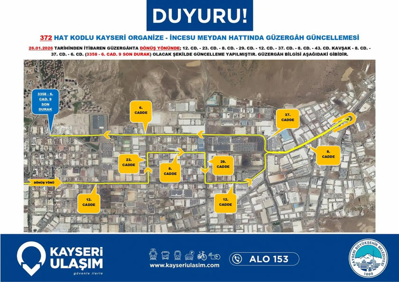 Kayseri'de 24 Ocak Cumartesi itibariyle geçerli yeni düzenleme: Otobüs güzergah ve sefer saatleri değişti!