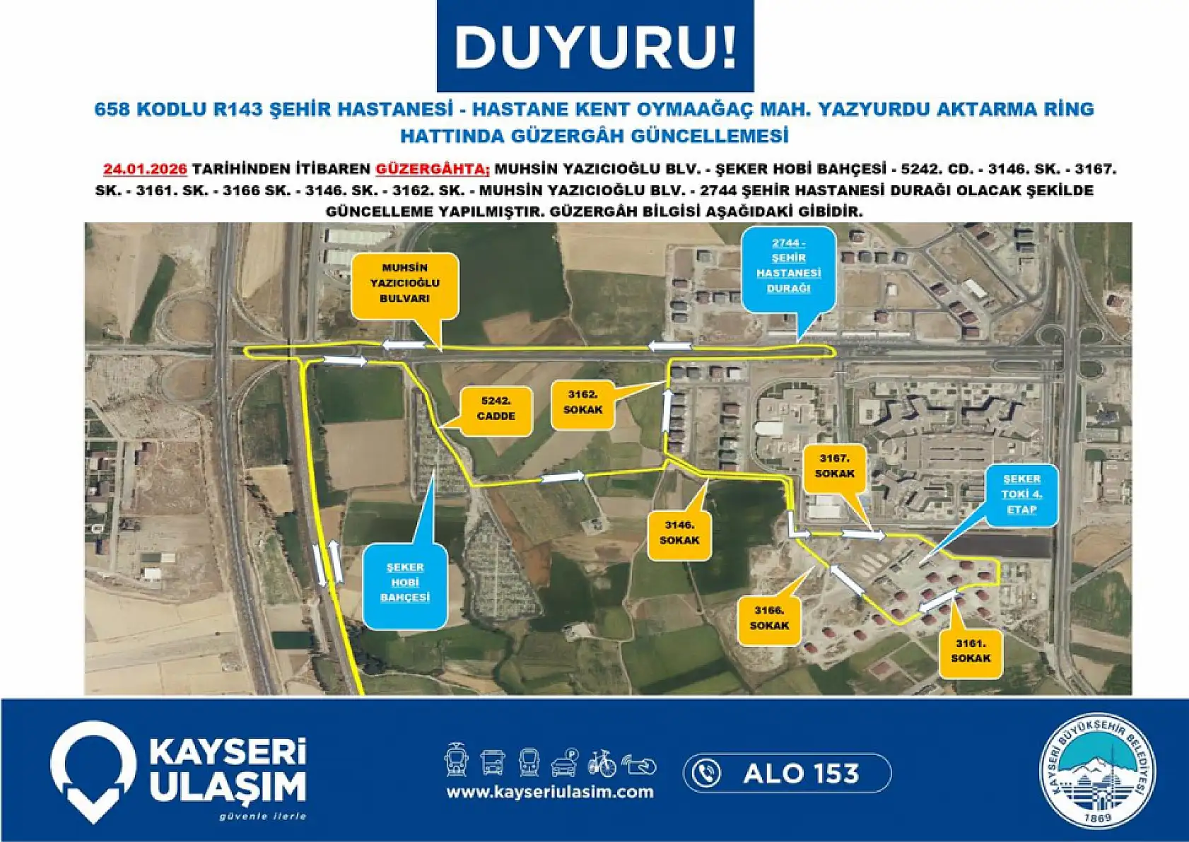 Kayseri'de 24 Ocak Cumartesi itibariyle geçerli yeni düzenleme: Otobüs güzergah ve sefer saatleri değişti!