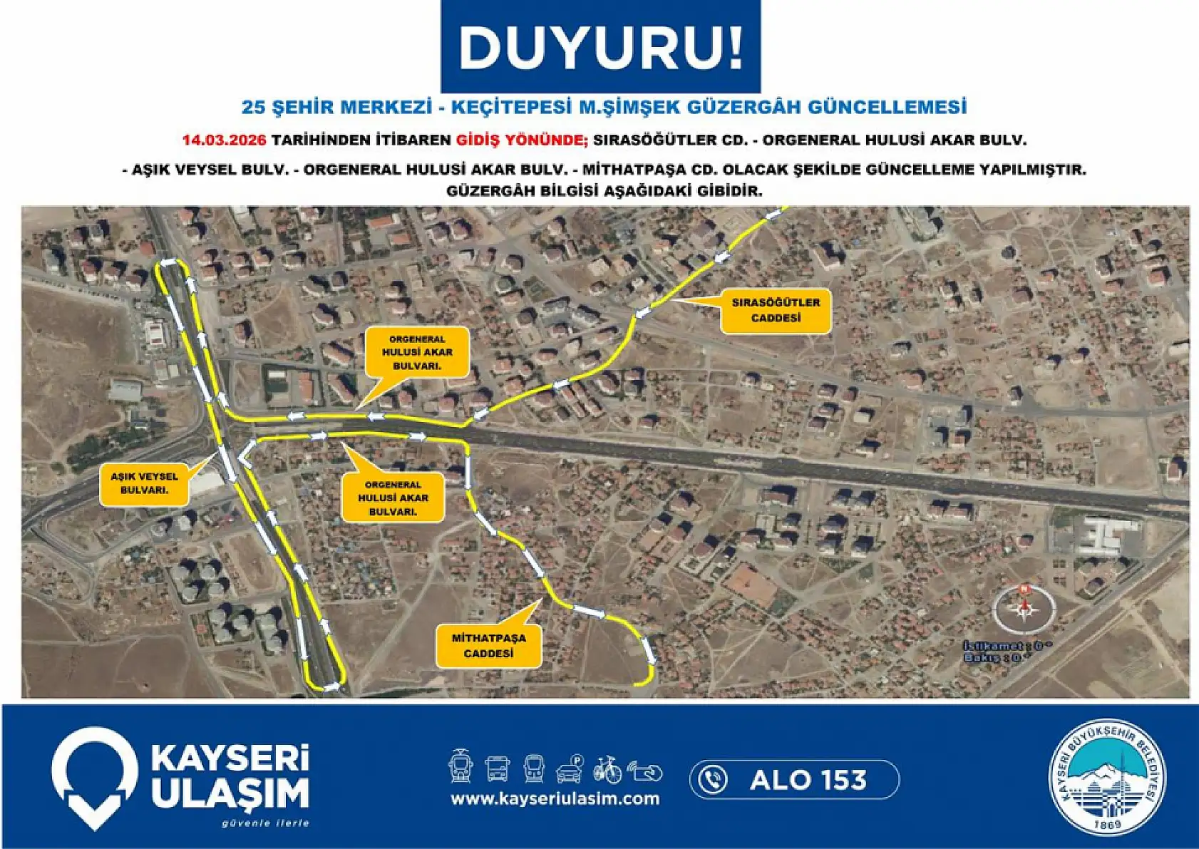 Kayseri'de 14 Mart Cumartesi itibariyle geçerli yeni düzenleme: Hangi otobüslerin güzergahı değişti?