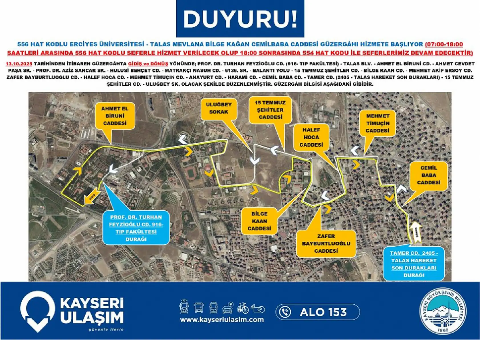 Kayseri'de toplu taşımaya iki yeni otobüs hattı: 555 ve 556 pano numaralı araçlar seferlere başlıyor!