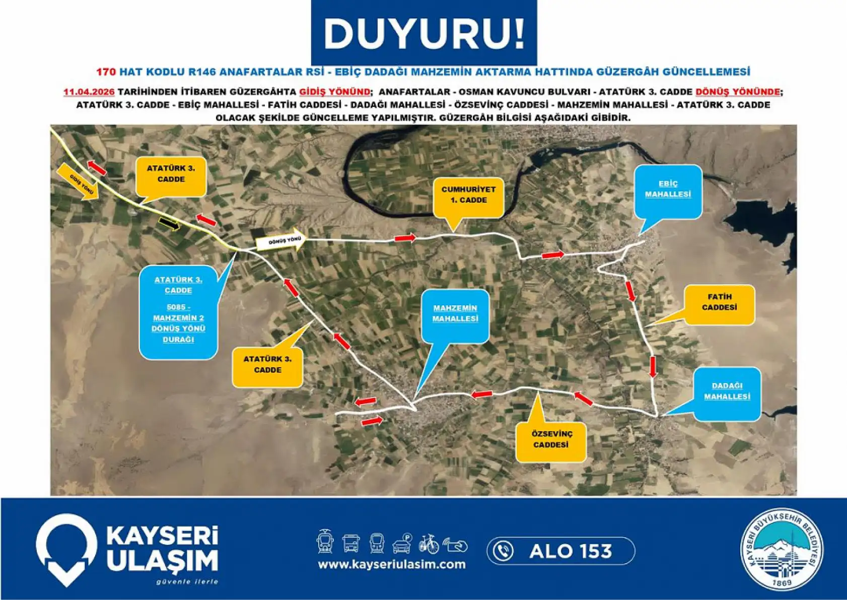 Kayseri'de 11 Nisan Cumartesi itibariyle geçerli yeni düzenleme: Hangi otobüslerin güzergahı değişti?