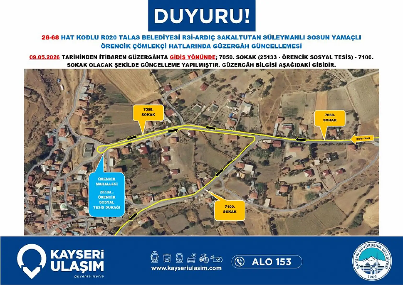 Kayseri'de 9 Mayıs Cumartesi günü itibariyle çok sayıda otobüs güzergahı ve sefer saatinde değişikliğe gidildi!