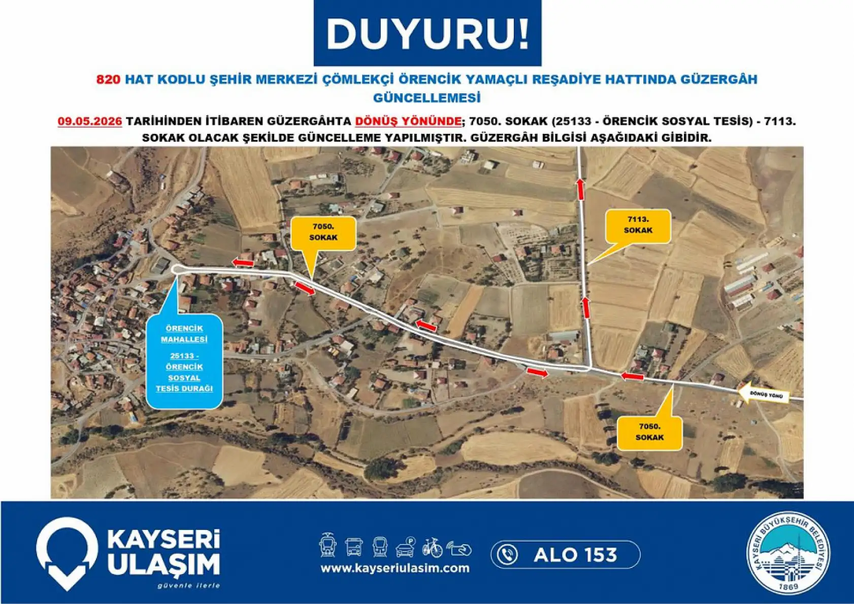 Kayseri'de 9 Mayıs Cumartesi günü itibariyle çok sayıda otobüs güzergahı ve sefer saatinde değişikliğe gidildi!
