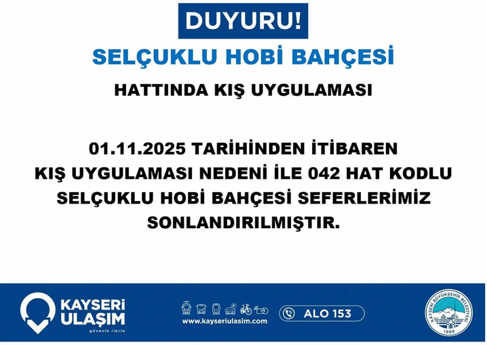 Kayseri'de otobüs seferler saatleri değişti: Hangi güzergahlar etkilenecek? (1 Kasım 2025 Cumartesi)