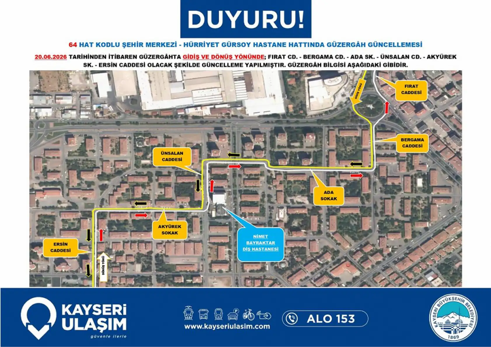 Kayseri'de yeni düzenleme: Hangi otobüslerin sefer saatleri ve güzergahları değişti? (20 Haziran 2026)