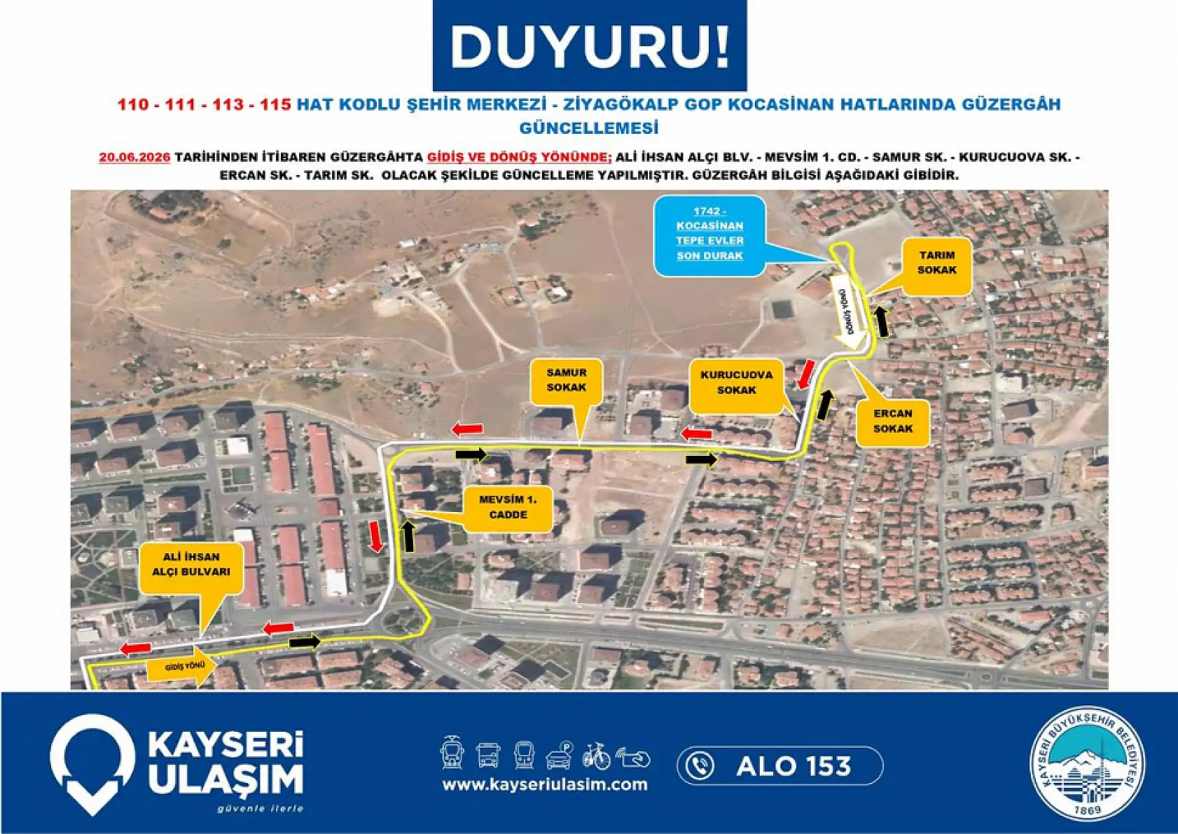 Kayseri'de yeni düzenleme: Hangi otobüslerin sefer saatleri ve güzergahları değişti? (20 Haziran 2026)