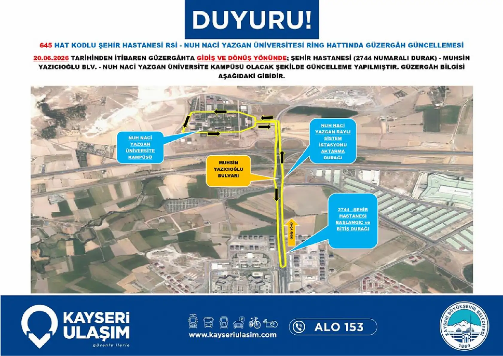 Kayseri'de yeni düzenleme: Hangi otobüslerin sefer saatleri ve güzergahları değişti? (20 Haziran 2026)