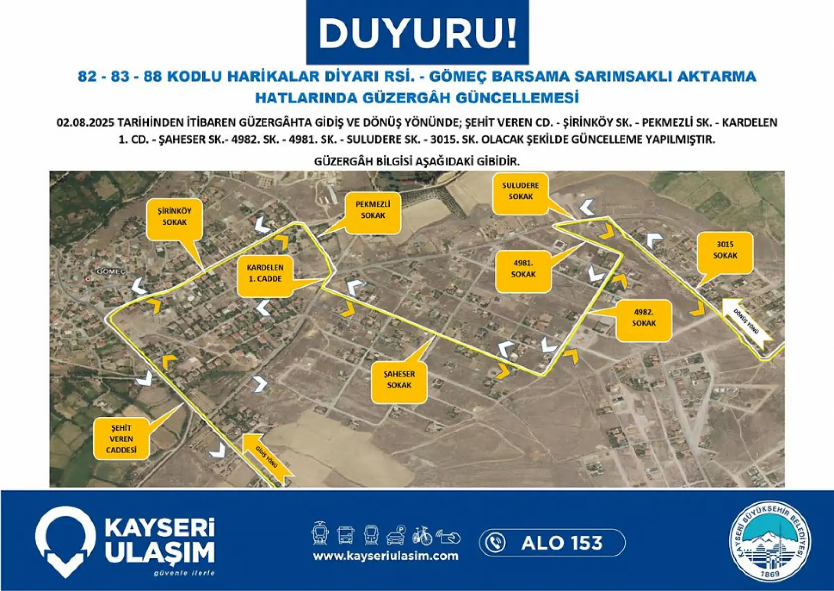 Kayseri'de toplu ulaşım düzenlemesi hangi hatları kapsıyor?