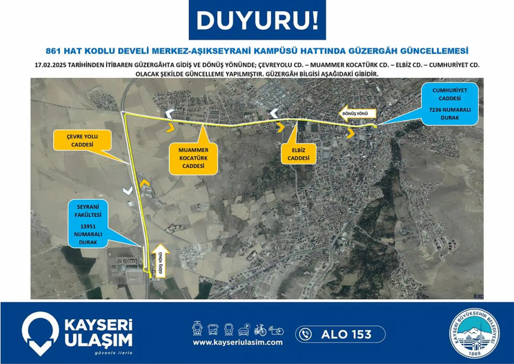 Kayseri'de çok sayıda otobüs sefer ve güzergahında değişiklik yapıldı: Şehir Hastanesi, Zümrüt, Talas, Sanayi...