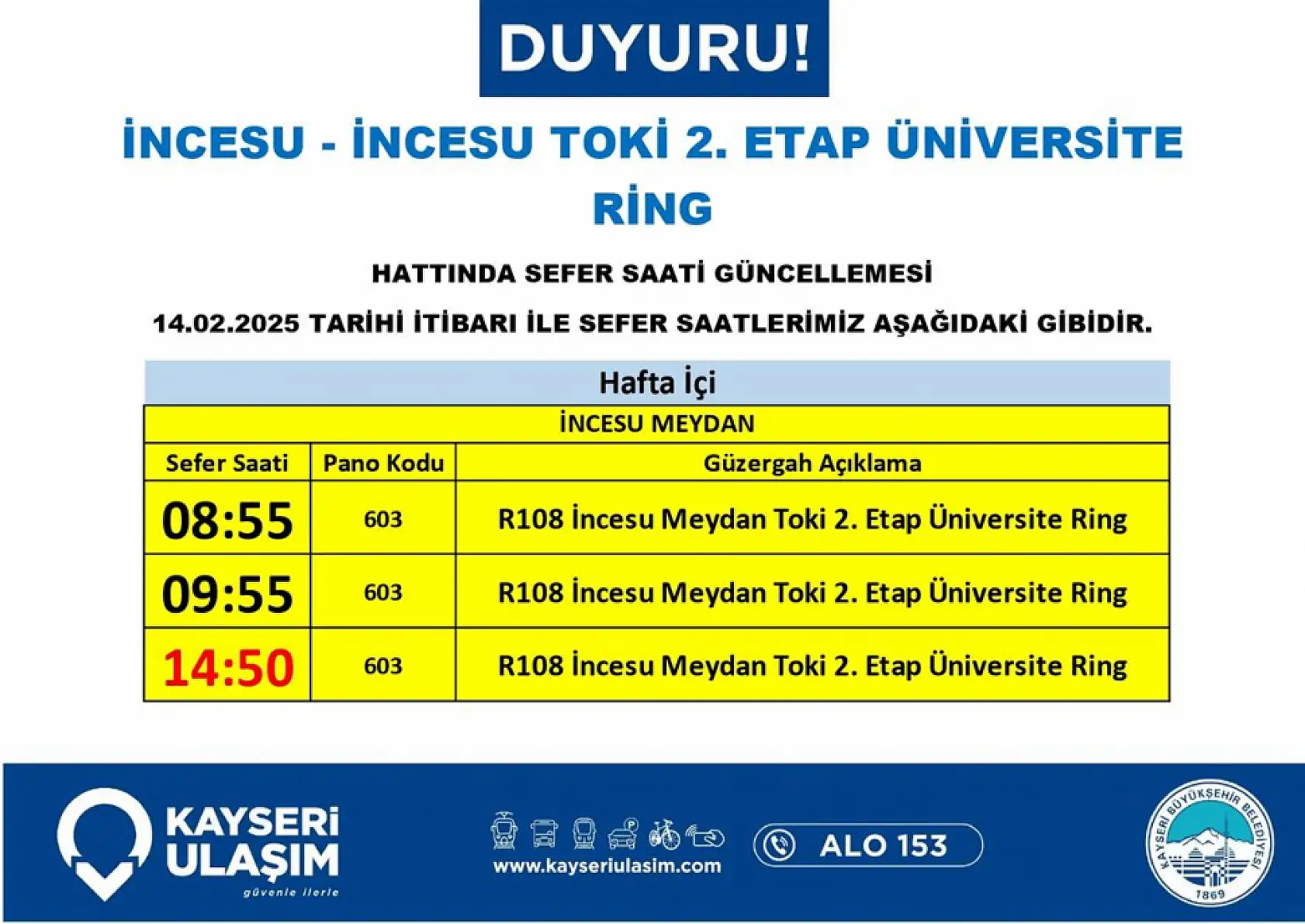 Kayseri'de çok sayıda otobüs sefer ve güzergahında değişiklik yapıldı: Şehir Hastanesi, Zümrüt, Talas, Sanayi...