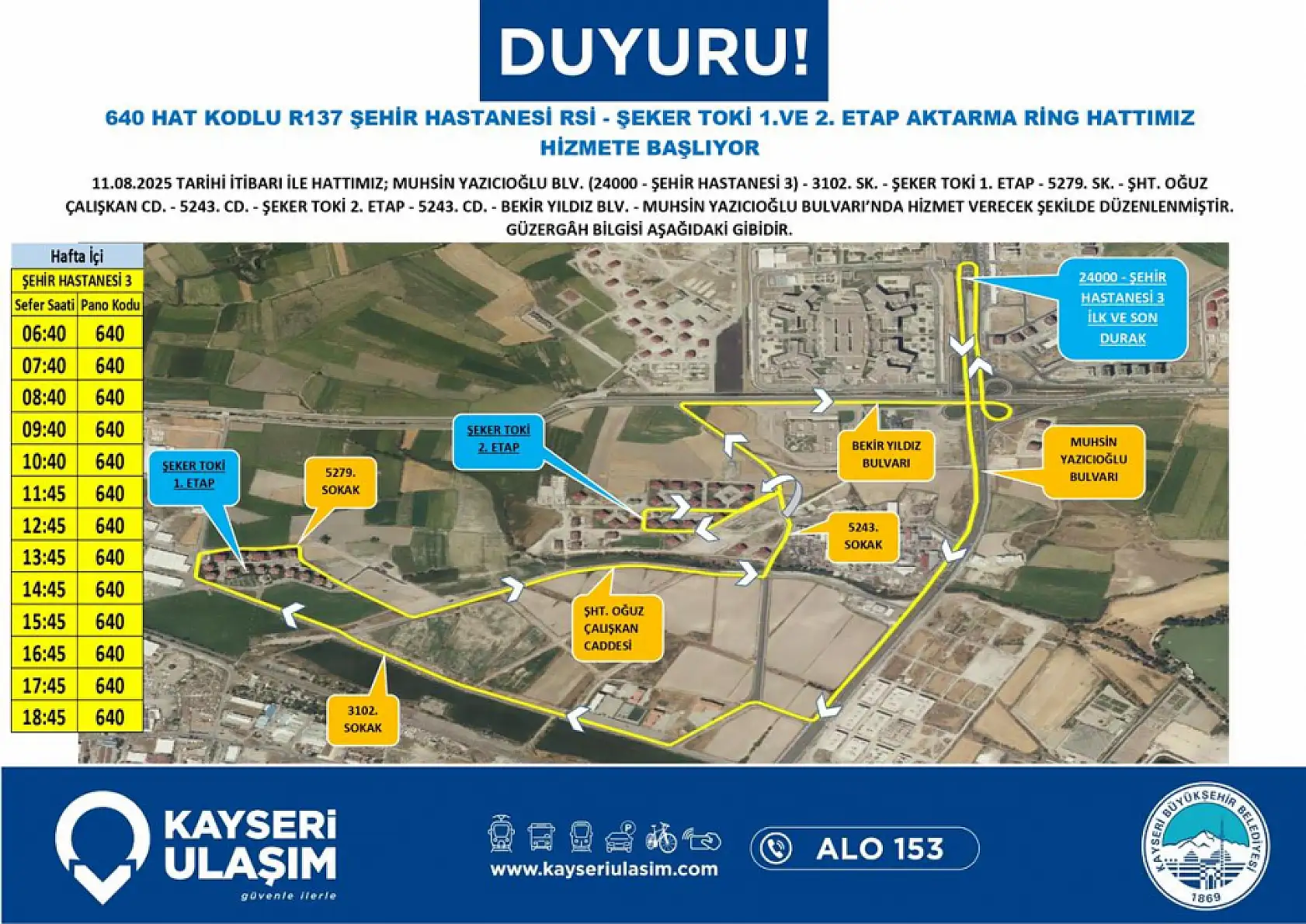 Kayseri'de toplu ulaşım düzenlemesi: Bir yeni hat hizmete giriyor, çok sayıda güzergah değişiyor!