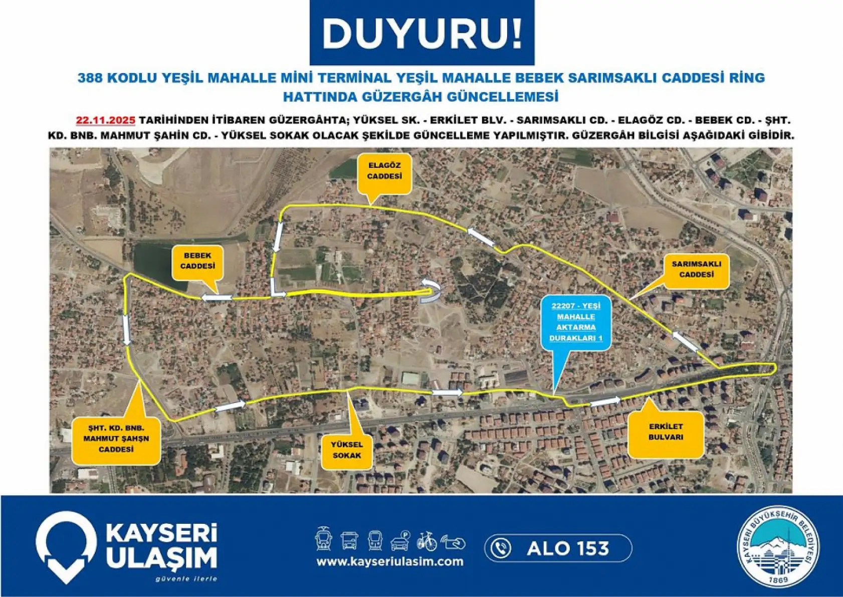 Kayseri'de 22 Kasım 2025 itibariyle geçerli yeni düzenleme: Hangi otobüs hatları değişti?