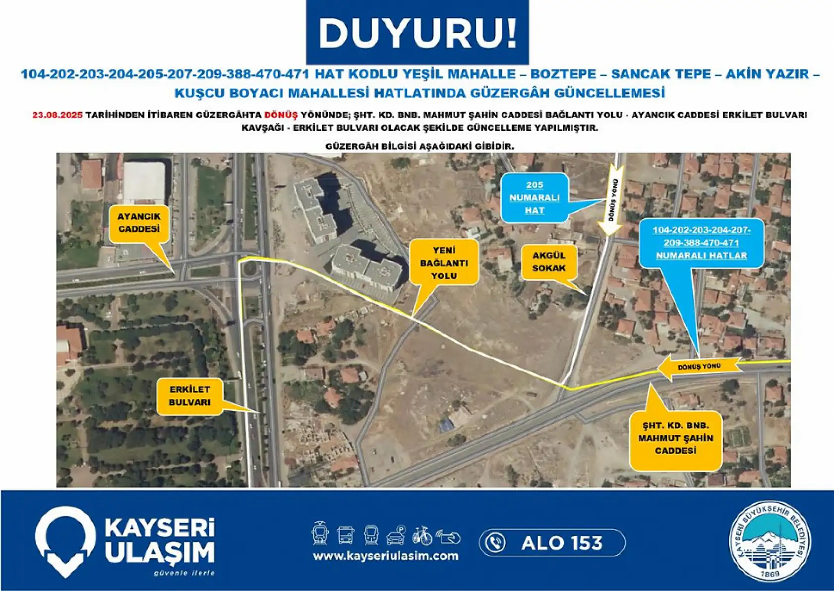 Kayseri'de toplu ulaşım düzenlemesi: İncesu, Erkilet, Boztepe, Kuşçu, Sancaktepe...