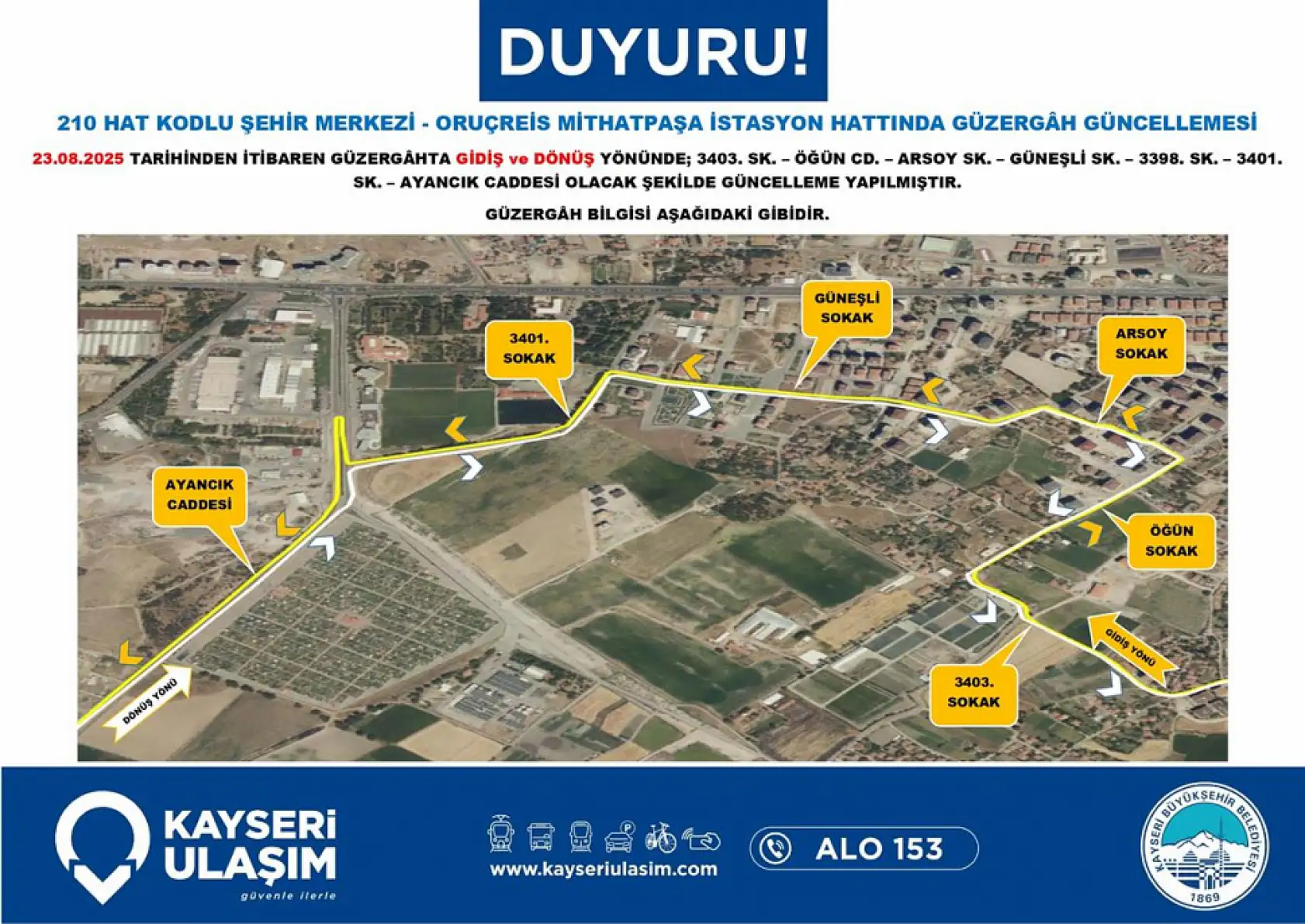Kayseri'de toplu ulaşım düzenlemesi: İncesu, Erkilet, Boztepe, Kuşçu, Sancaktepe...