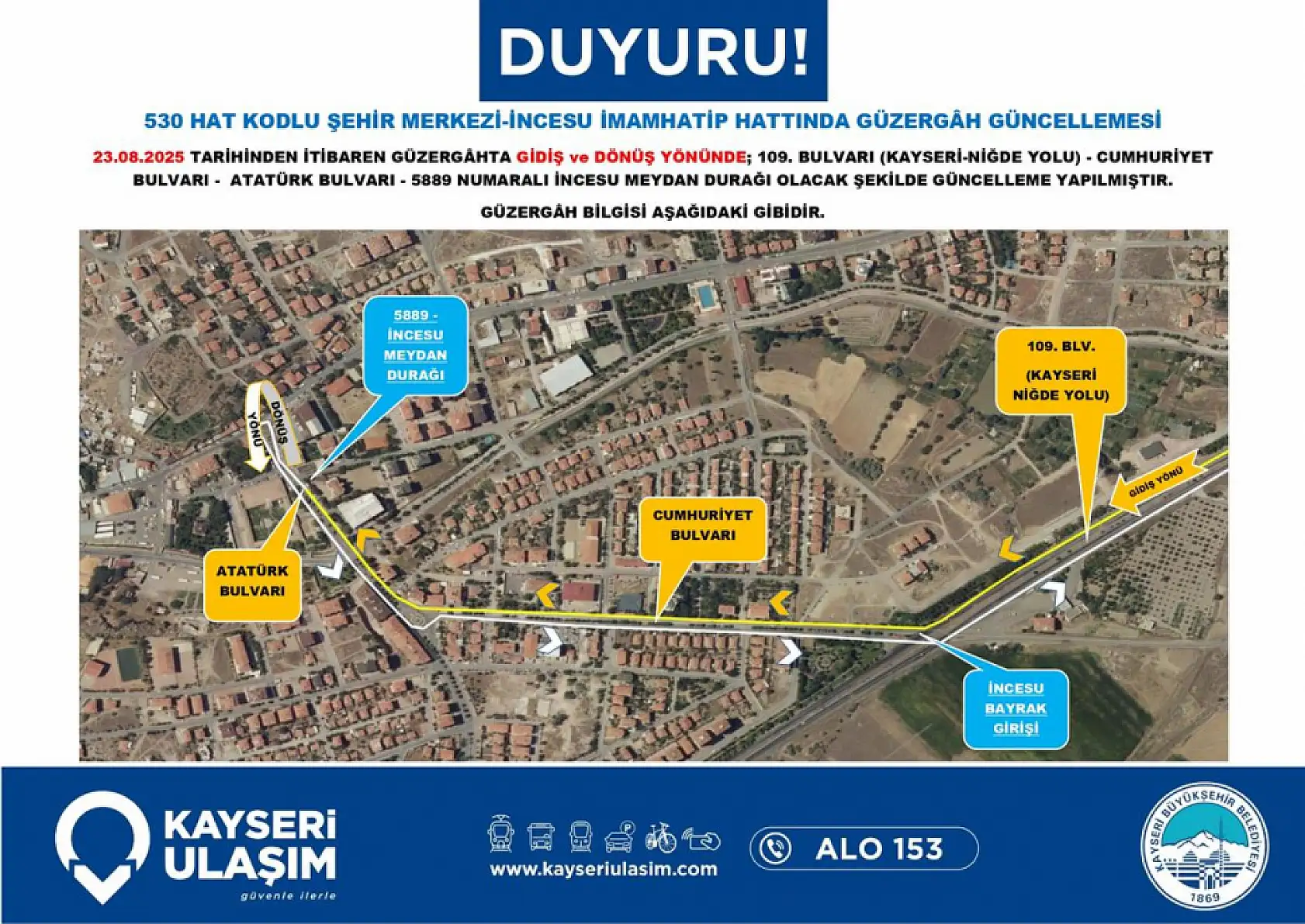 Kayseri'de toplu ulaşım düzenlemesi: İncesu, Erkilet, Boztepe, Kuşçu, Sancaktepe...
