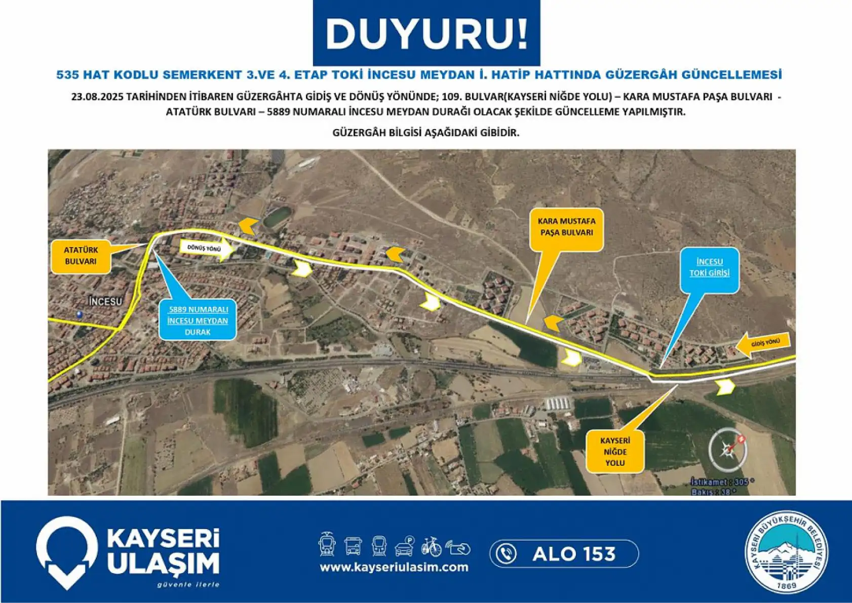 Kayseri'de toplu ulaşım düzenlemesi: İncesu, Erkilet, Boztepe, Kuşçu, Sancaktepe...