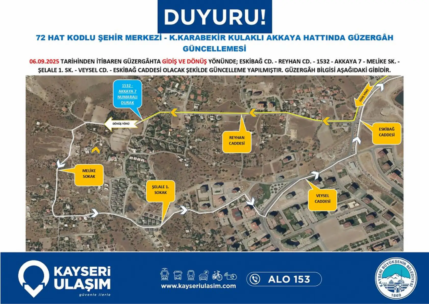 Kayseri'de toplu ulaşım düzenlemesi: Şehir Hastanesi, Beyazşehir, Talas, Anayurt, Mevlana, Sarımsaklı ve çok sayıda güzergah değişti!