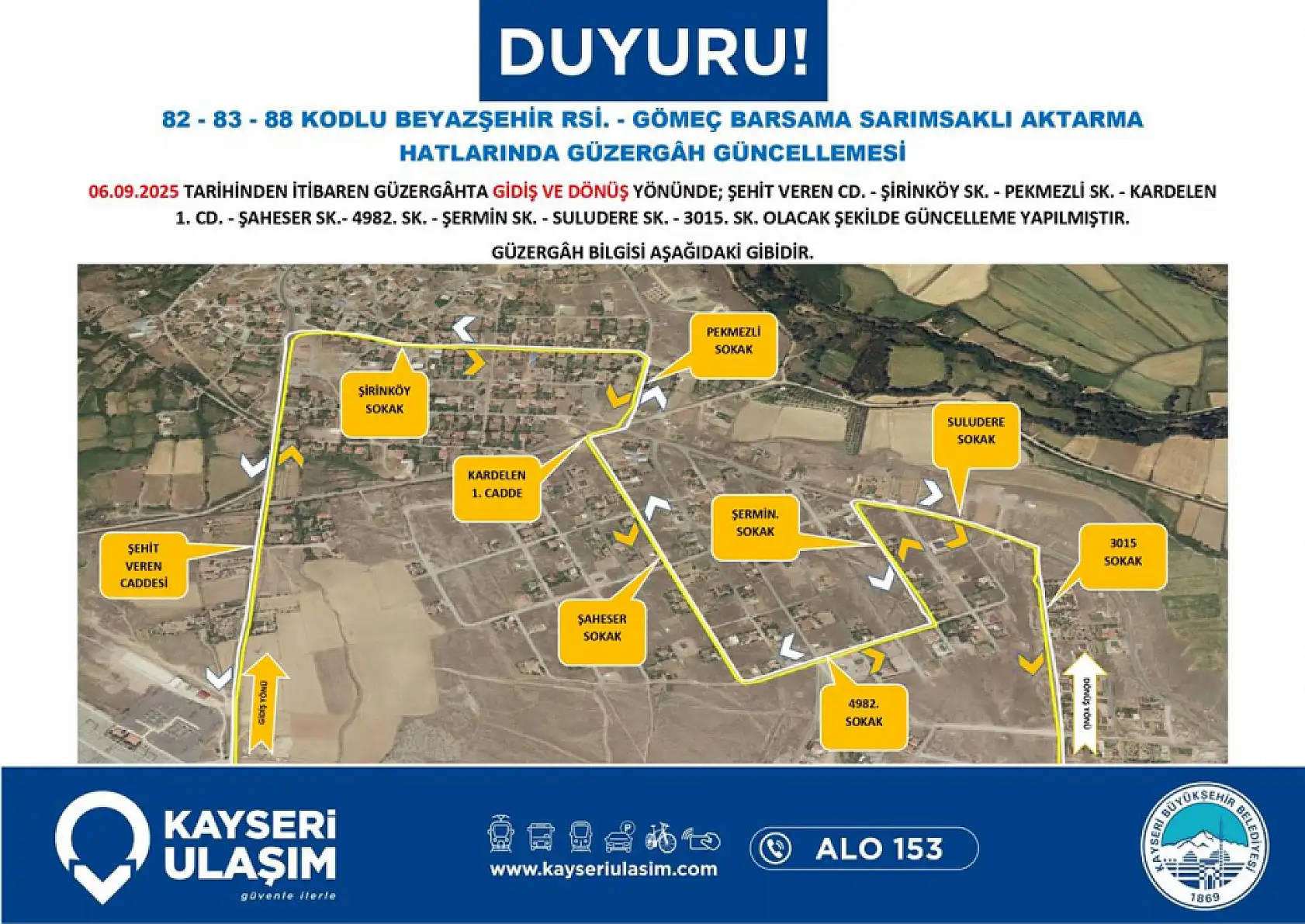 Kayseri'de toplu ulaşım düzenlemesi: Şehir Hastanesi, Beyazşehir, Talas, Anayurt, Mevlana, Sarımsaklı ve çok sayıda güzergah değişti!