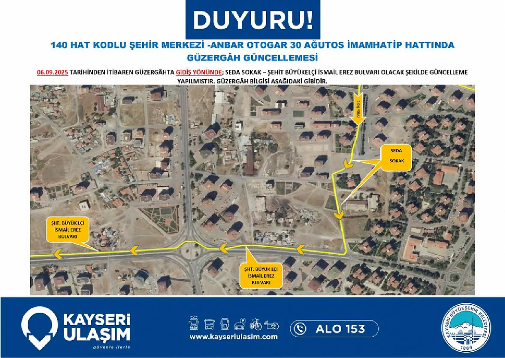 Kayseri'de toplu ulaşım düzenlemesi: Şehir Hastanesi, Beyazşehir, Talas, Anayurt, Mevlana, Sarımsaklı ve çok sayıda güzergah değişti!