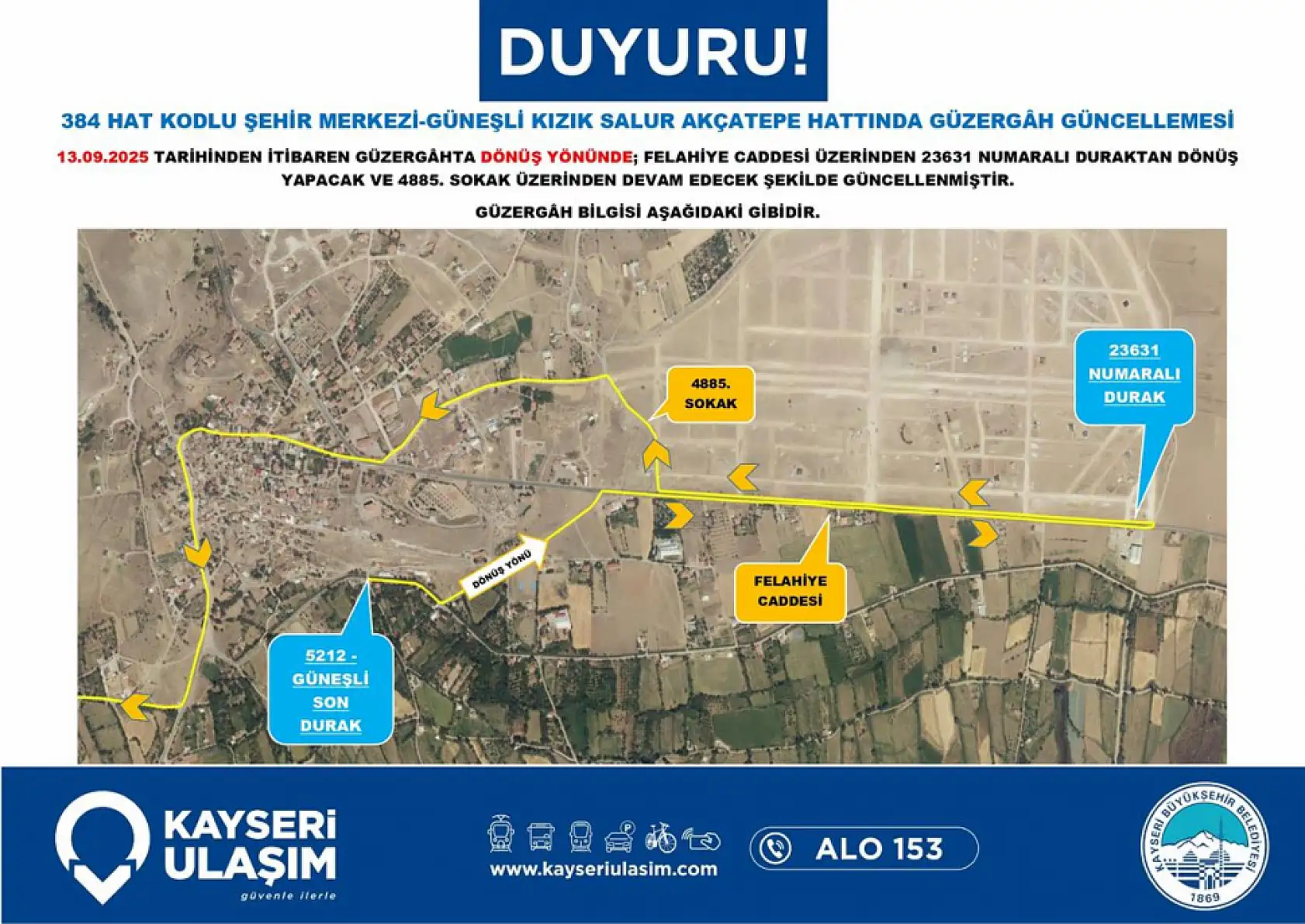 Kayseri'de toplu ulaşım düzenlemesi: Fakülte, Talas, Anayurt, İncesu, Kuruköprü, TOKİ, İbrahim Tennuri....