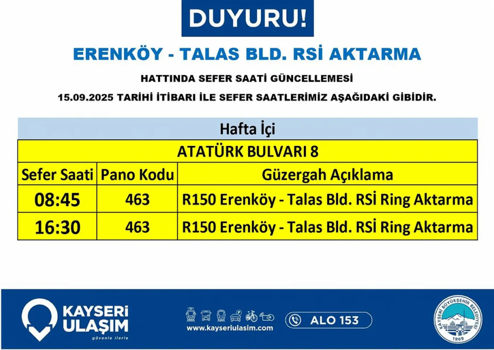 Kayseri'de toplu ulaşım düzenlemesi: Fakülte, Talas, Anayurt, İncesu, Kuruköprü, TOKİ, İbrahim Tennuri....