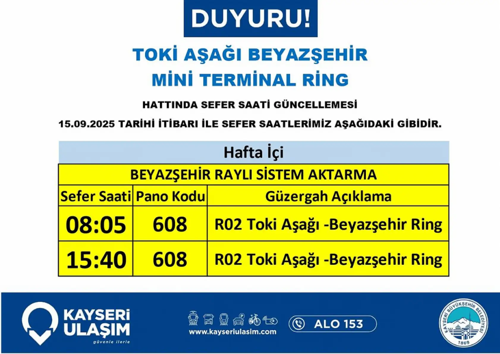 Kayseri'de toplu ulaşım düzenlemesi: Fakülte, Talas, Anayurt, İncesu, Kuruköprü, TOKİ, İbrahim Tennuri....
