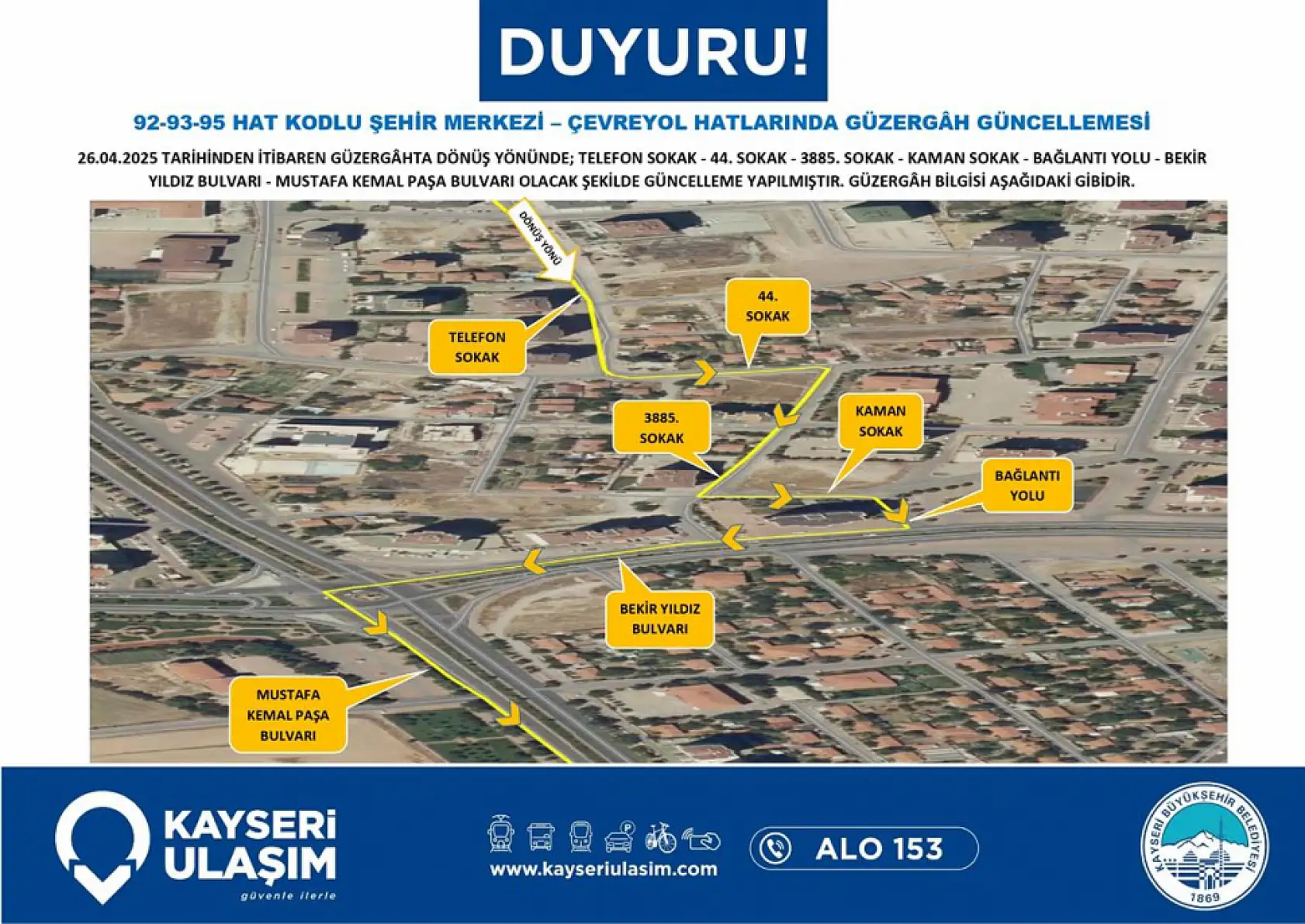 Kayseri'de toplu taşıma güzergah ve sefer saatlerinde yeni düzenlemeler yapıldı!