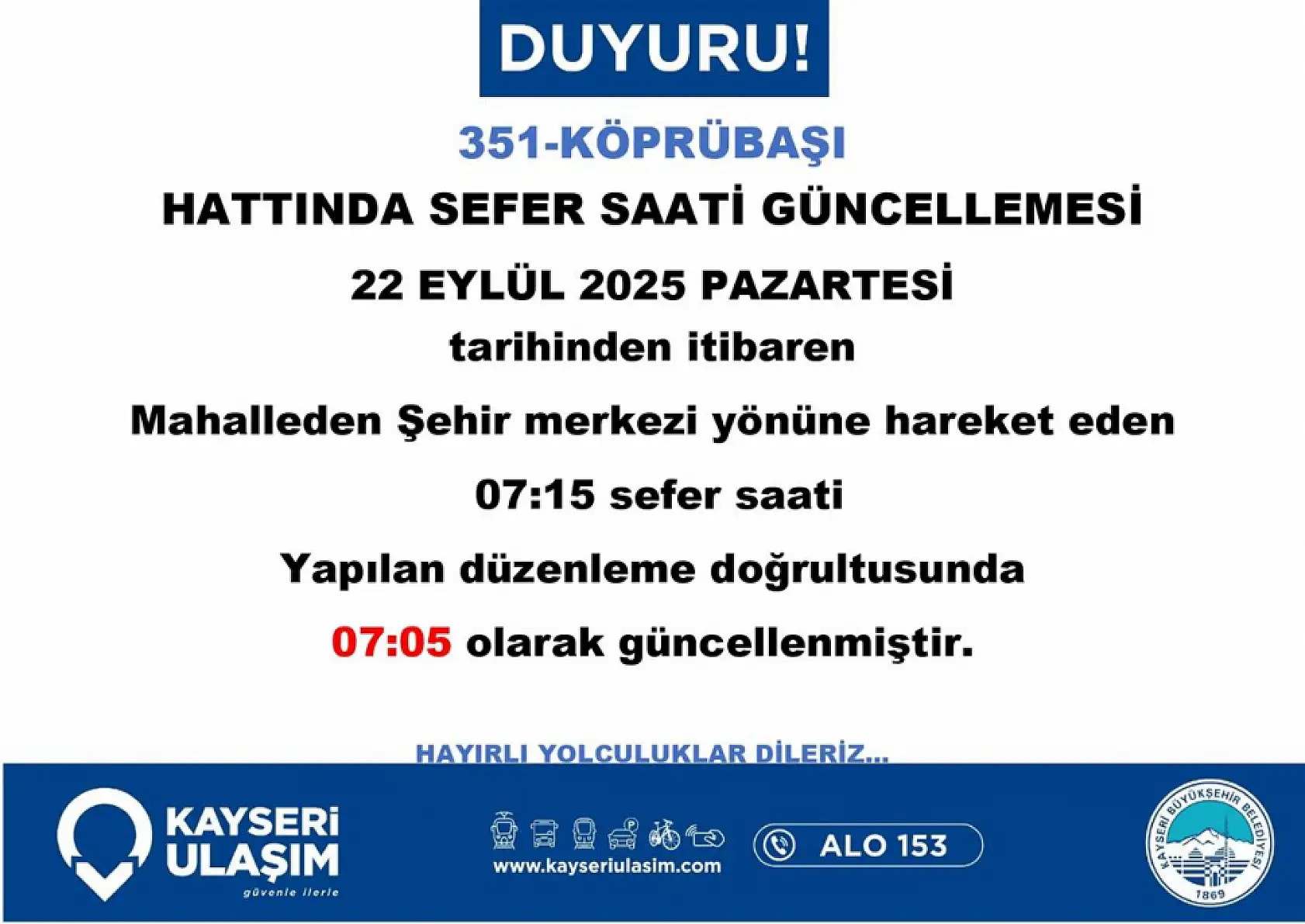 Kayseri'de toplu ulaşım düzenlemesi: Yıldırım Beyazıt, Köprübaşı, İldem, Organize Sanayi, İncesu, Kepez, Süksün, Şehir Hastanesi...