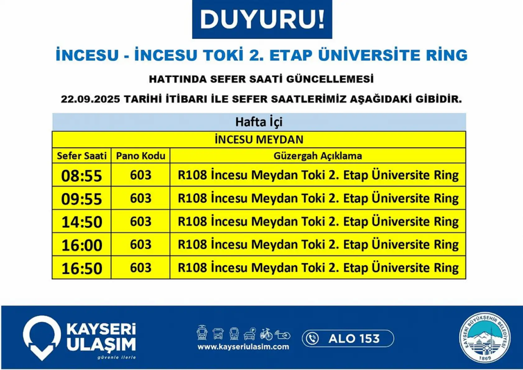 Kayseri'de toplu ulaşım düzenlemesi: Yıldırım Beyazıt, Köprübaşı, İldem, Organize Sanayi, İncesu, Kepez, Süksün, Şehir Hastanesi...