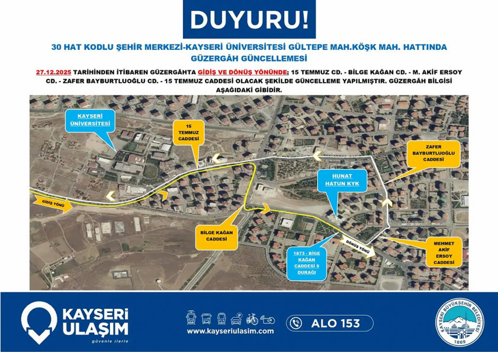 Kayseri'de 27 Aralık Cumartesi itibariyle geçerli yeni düzenleme: Hangi otobüs hatları değişti?