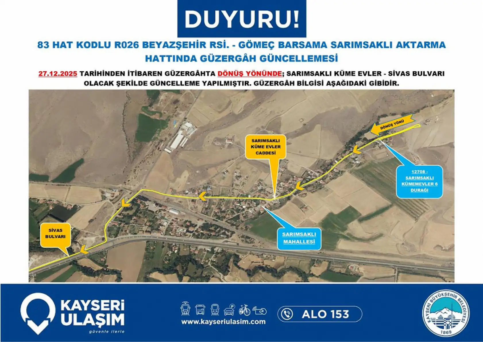 Kayseri'de 27 Aralık Cumartesi itibariyle geçerli yeni düzenleme: Hangi otobüs hatları değişti?